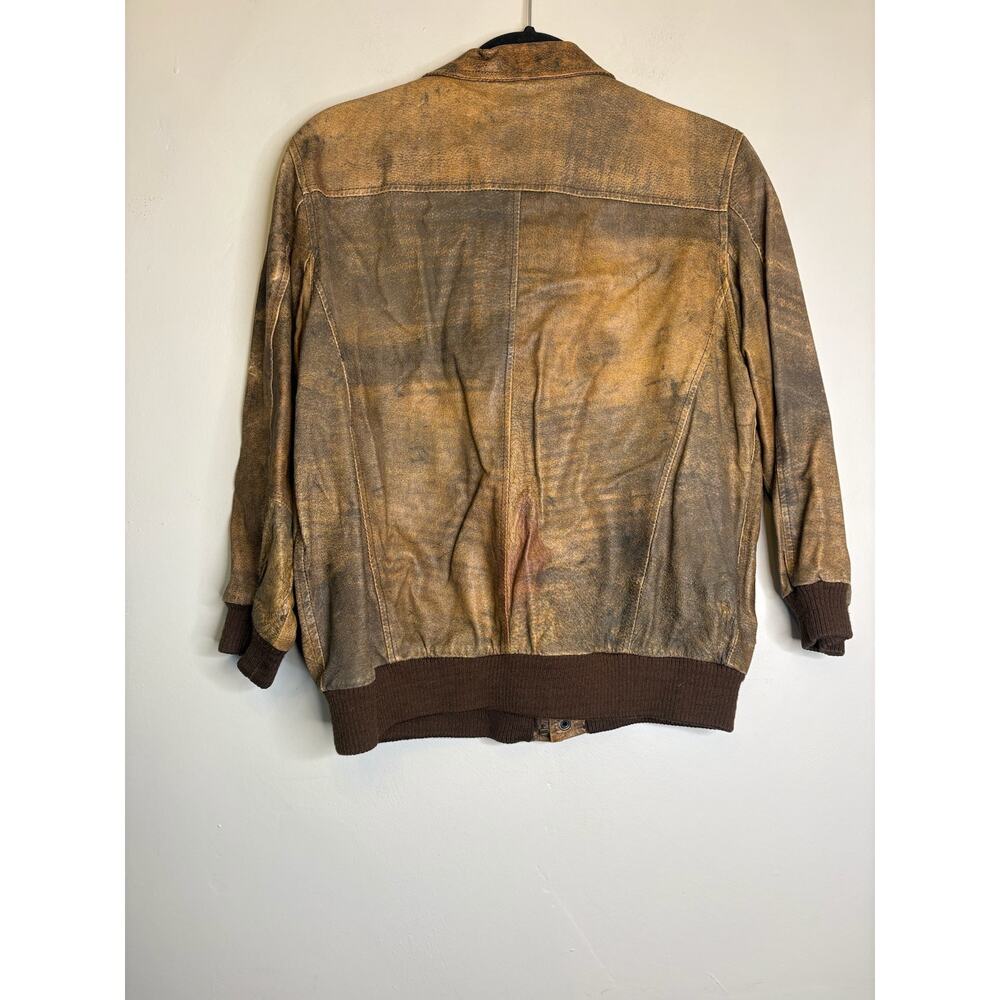 VTG Saks Fifth Avenue Leather Bomber Jacket Brown Size 20 Full Zip Pilot Flight - Picture 2 of 5
